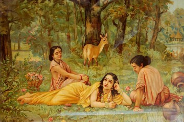 cerfs et indiens Shakuntala Raja Ravi Varma Peinture à l'huile